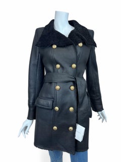 Balmain Black Double-Breasted Shearling Coat