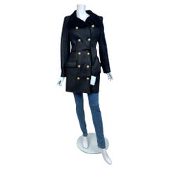 Balmain Black Double-Breasted Shearling Coat