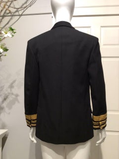 Balmain Black Double-breasted Uniform Inspired Jacket With Gold Trim Sz 38 (Us6)