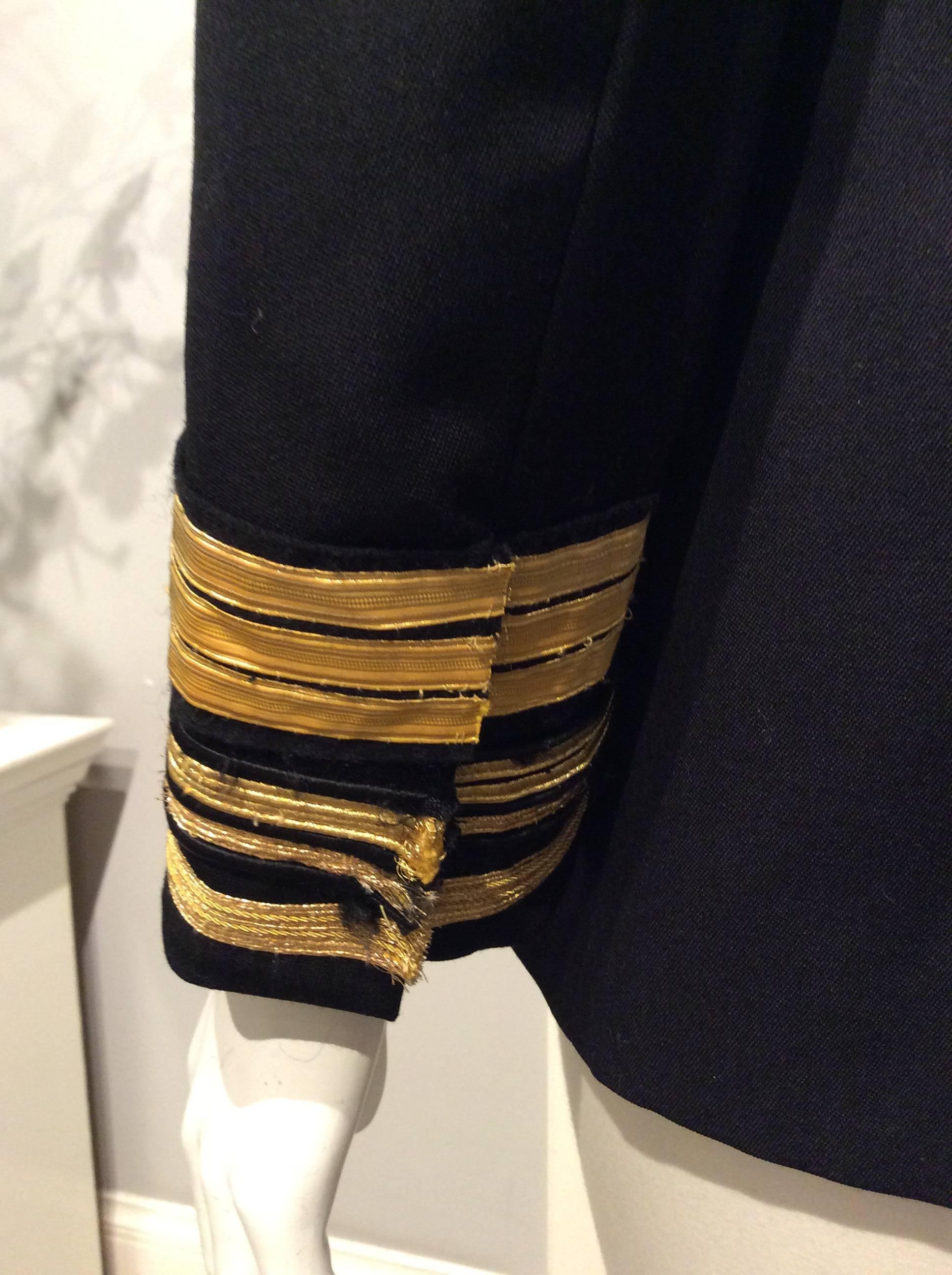 Balmain Black Double-breasted Uniform Inspired Jacket With Gold Trim Sz 38 (Us6) In Excellent Condition For Sale In San Francisco, CA