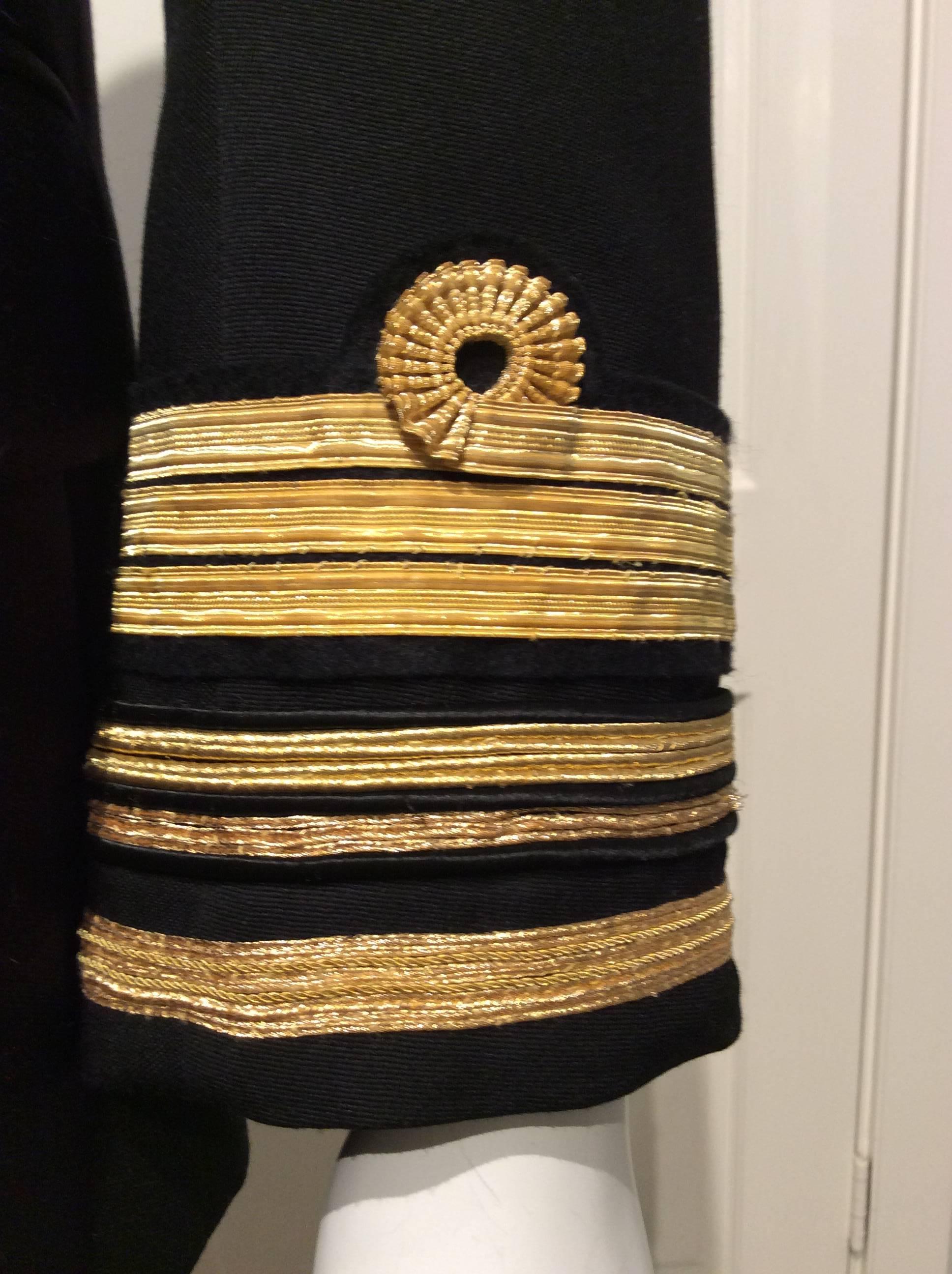 Women's Balmain Black Double-breasted Uniform Inspired Jacket With Gold Trim Sz 38 (Us6) For Sale