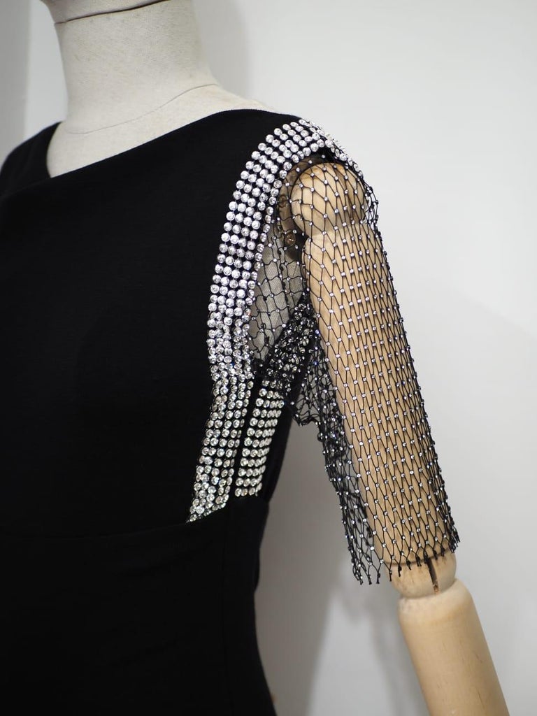 Balmain black dress crystal swarovski stones dress For Sale at 1stDibs