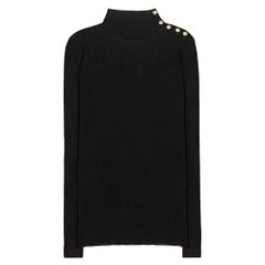 Balmain Black Embellished Wool Turtleneck Sweater