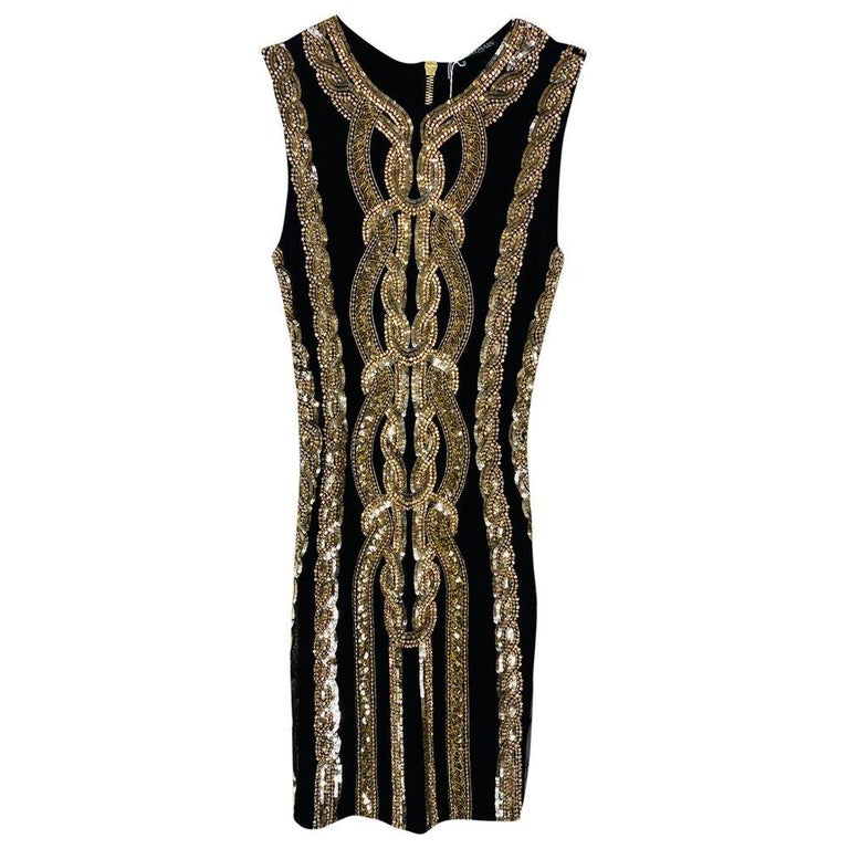 Balmain black embroidered gold sequins dress For Sale at 1stDibs