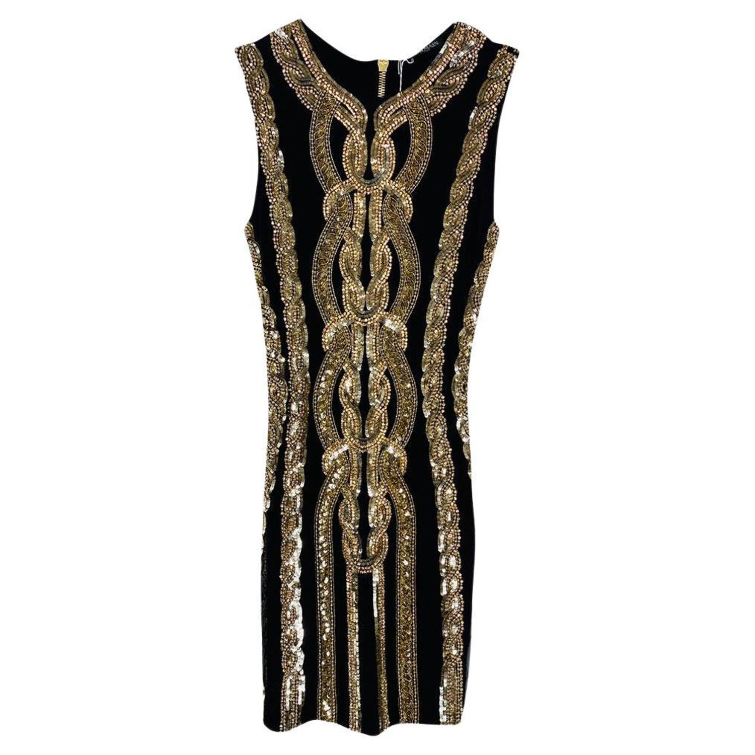 Balmain Black Gold Sequins Dress For Sale at 1stDibs
