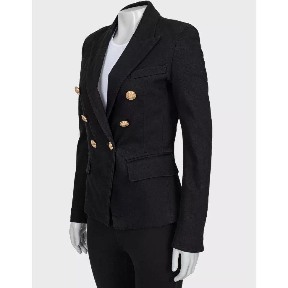 Elevate your wardrobe with this stunning Balmain fitted jacket! This chic black jacket features Balmain's signature button detailing and a flattering, structured silhouette. It is a size FR38, which is equivalent to a US M, but runs small, so please