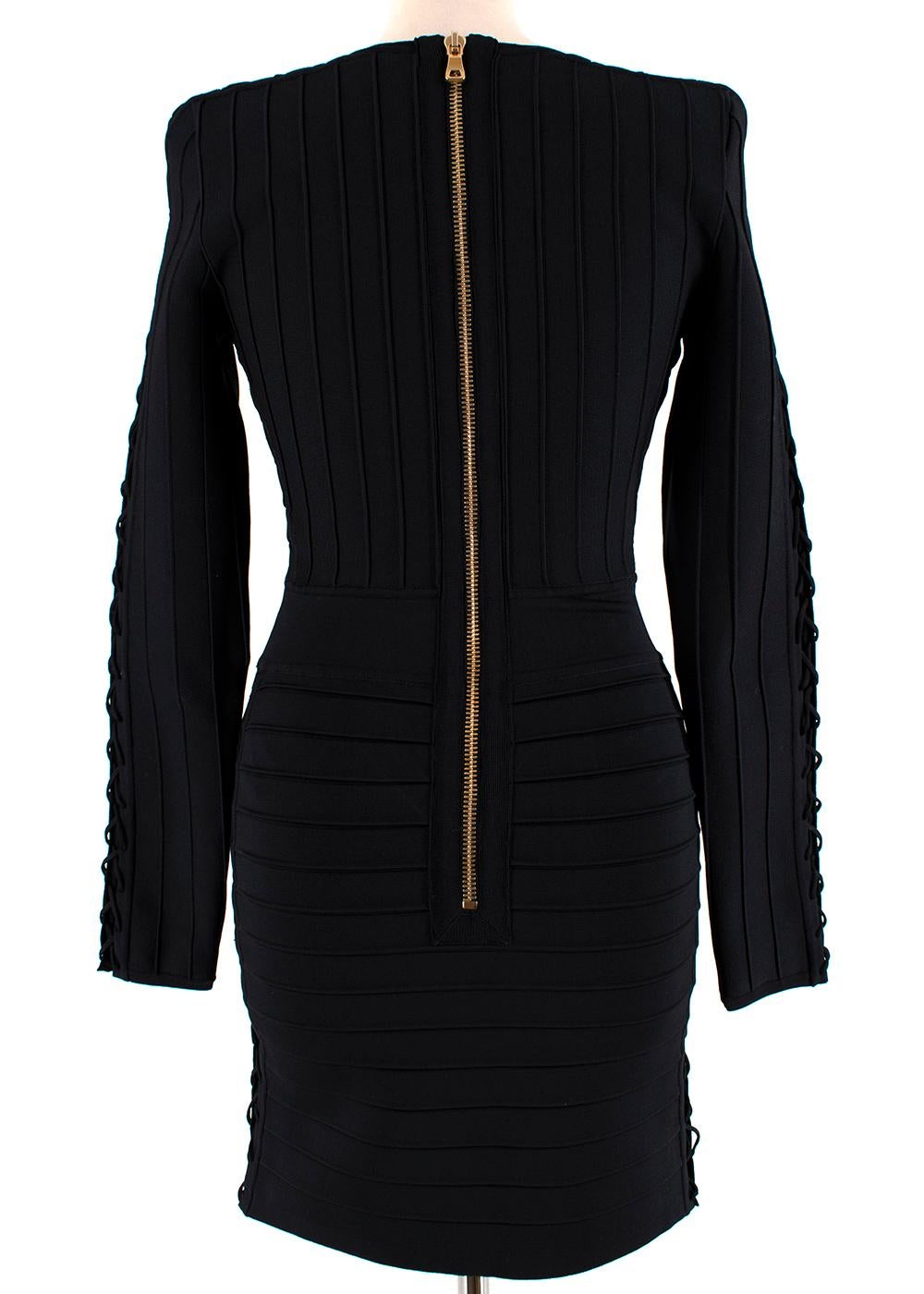 Balmain Black Fitted Lace-Up Mini Dress - Size US 4 In New Condition For Sale In London, GB