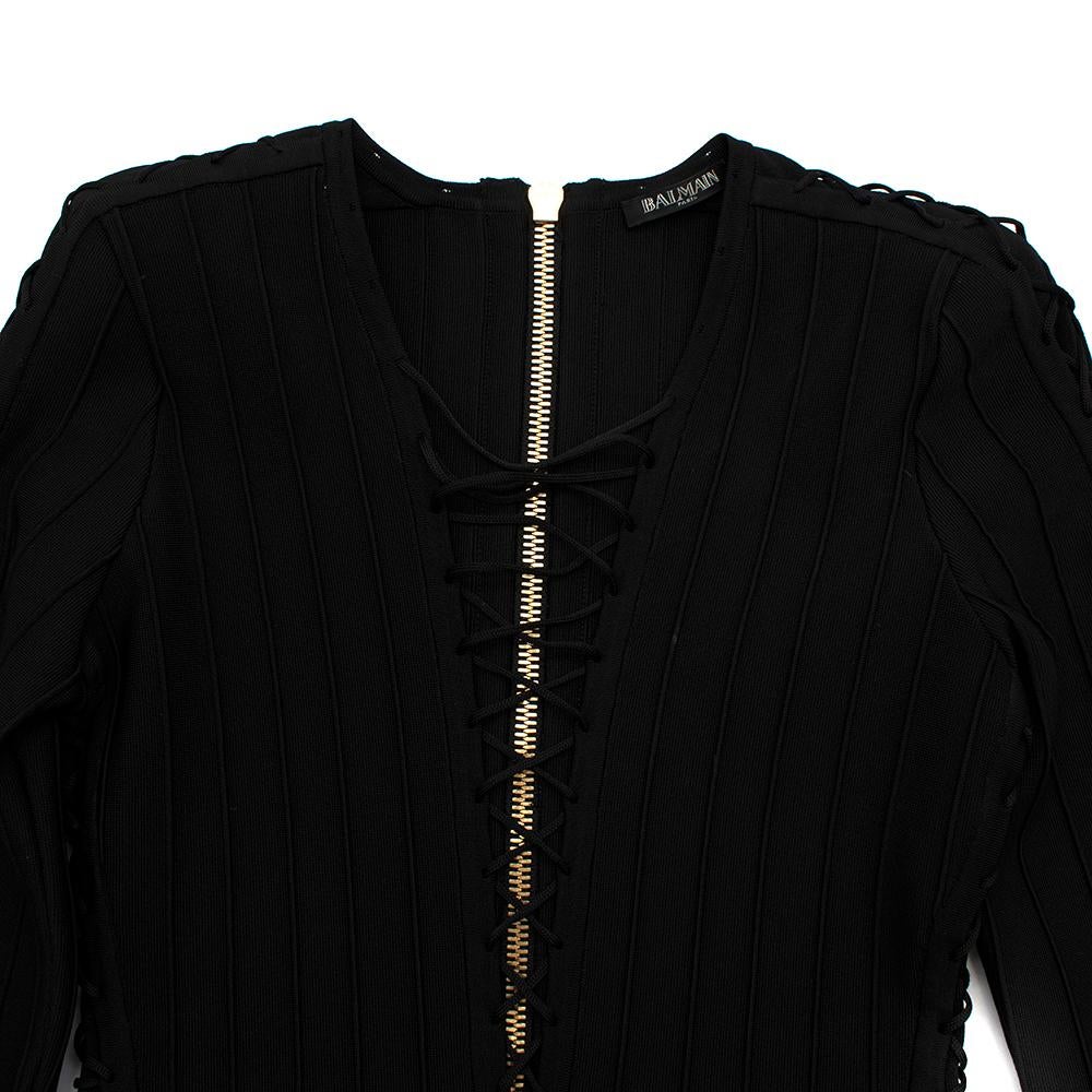 Balmain Black Fitted Lace-Up Mini Dress - Size US 4 For Sale 5