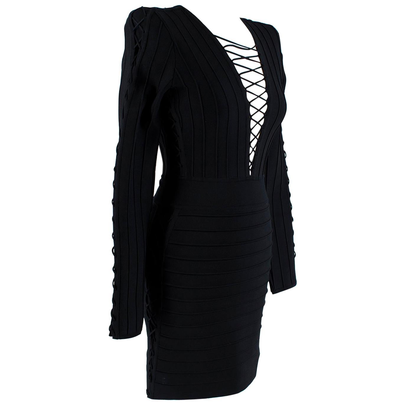 Balmain Black Fitted Lace-Up Mini Dress - Size US 4 For Sale