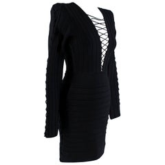 Balmain Black Fitted Lace-Up Mini Dress - Size US 4