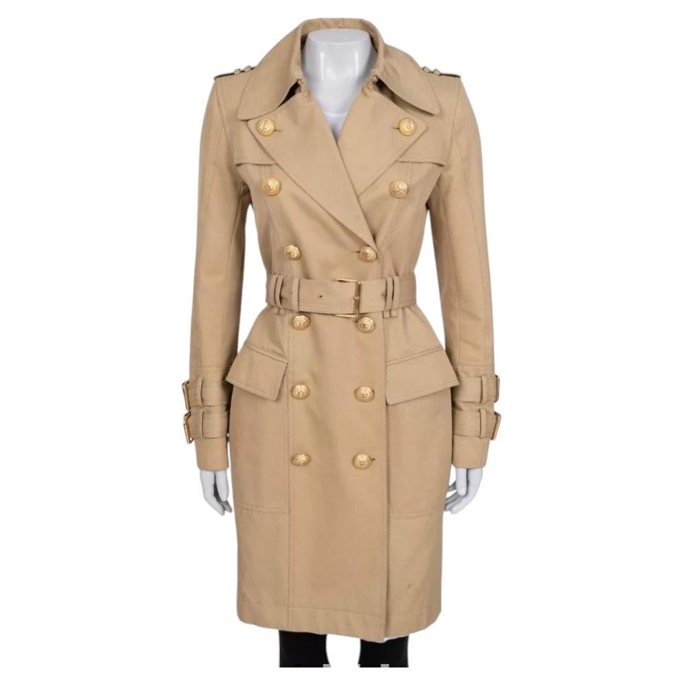 Pre-owned Balmain Black Fitted Trench Coat Gold Buttons 38