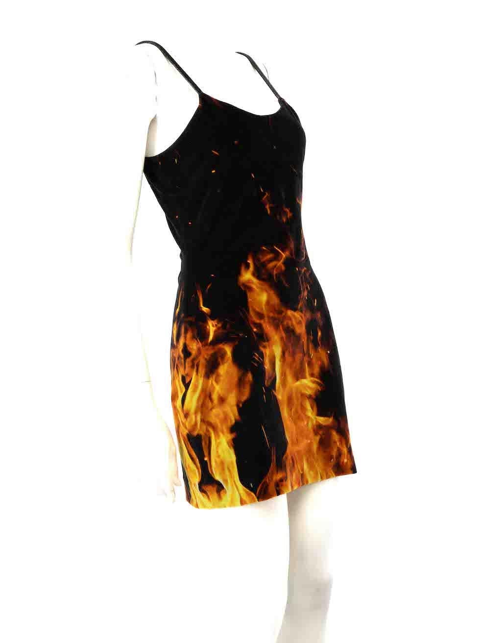 CONDITION is Very good. Hardly any visible wear to dress is evident on this used Balmain designer resale item.
 
 
 
 Details
 
 
 Black
 
 Velvet
 
 Mini body con dress
 
 Flame print
 
 Round neckline
 
 Sleeveless
 
 Back zip closure
 
 
 
 
 
