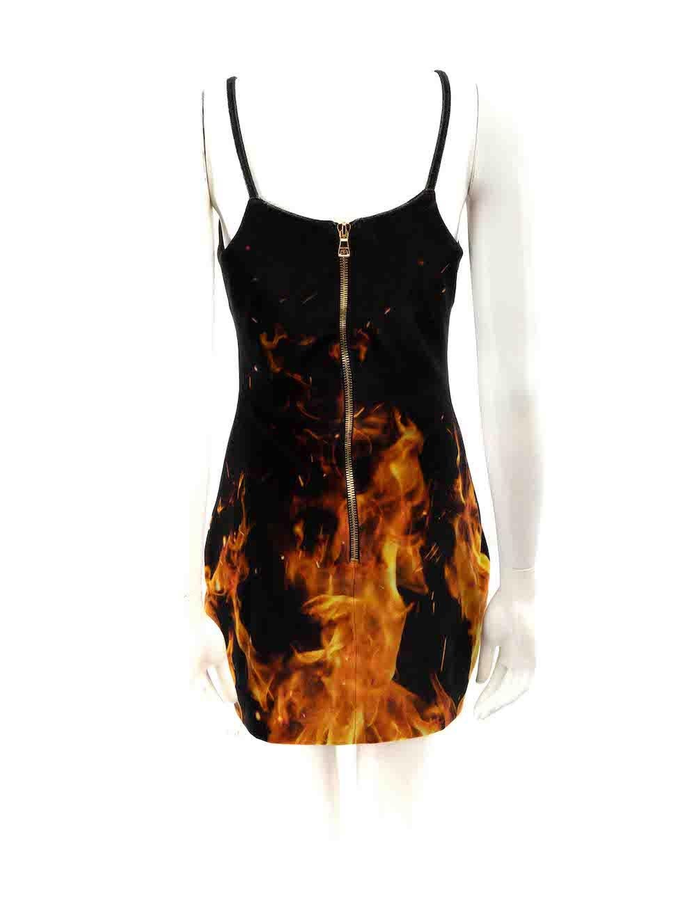 Balmain Black Flame Printed Mini Dress Size M In Excellent Condition In London, GB