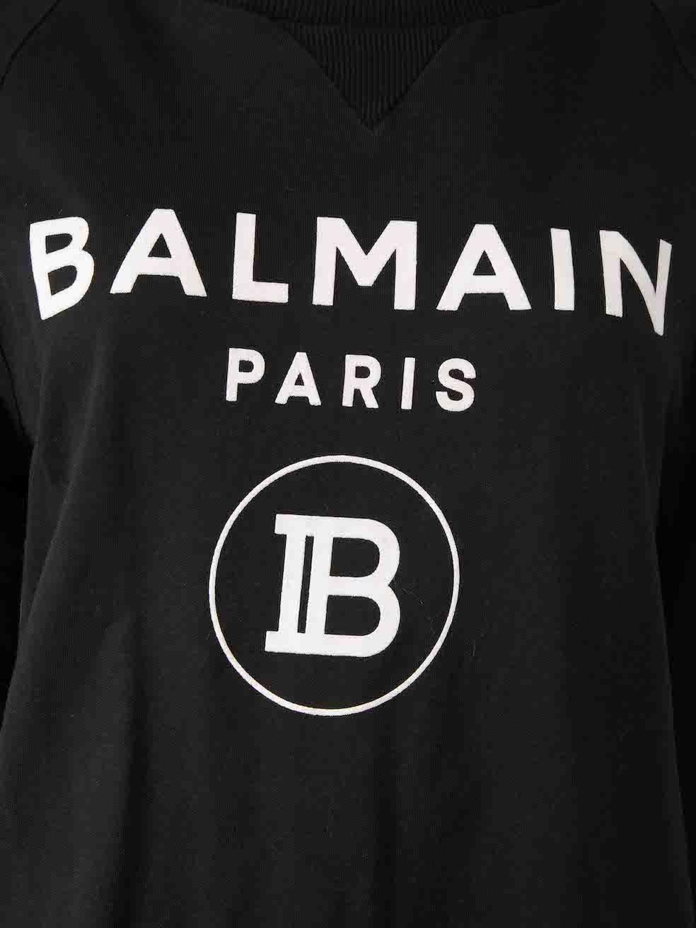 Women's Balmain Black Flocked Logo Detail Sweatshirt Size XS For Sale