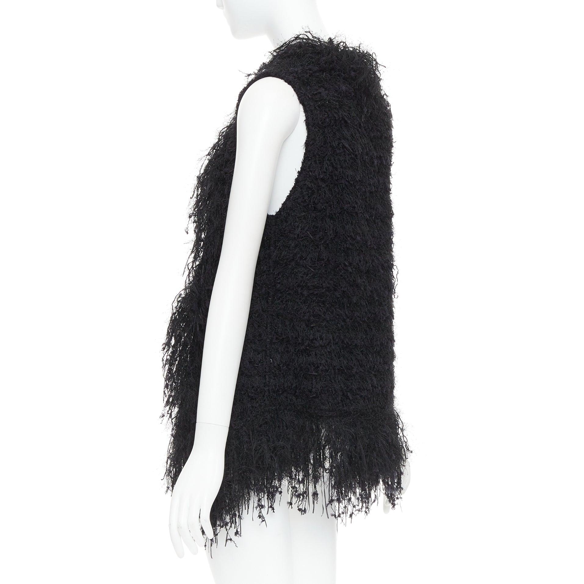 BALMAIN black fringe tweed gold varsity buttons drape front vest FR36 S im Angebot 1