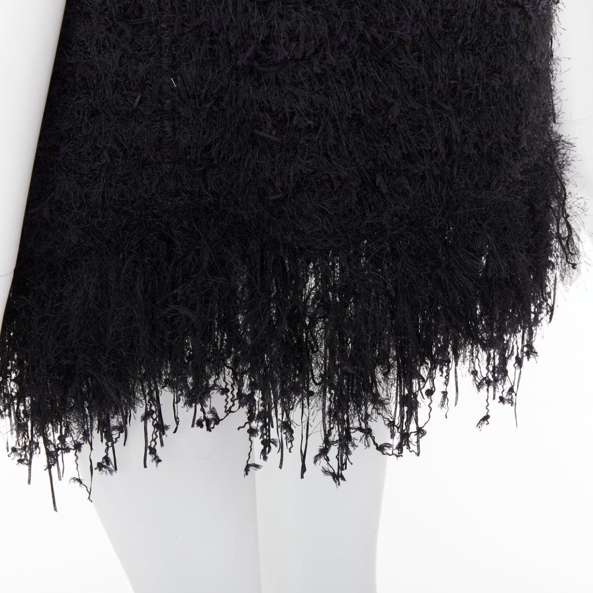 BALMAIN black fringe tweed gold varsity buttons drape front vest FR36 S im Angebot 2