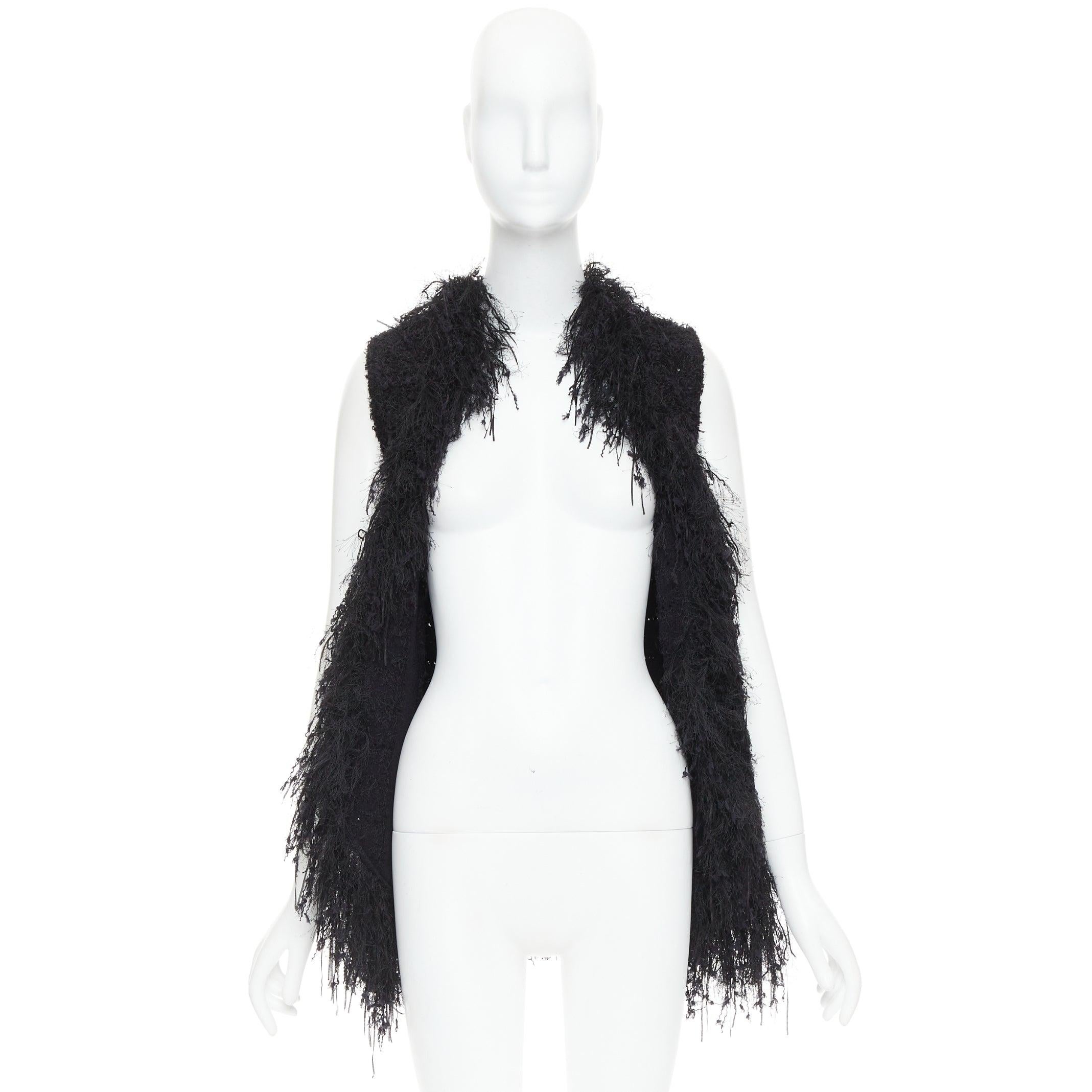 BALMAIN black fringe tweed gold varsity buttons drape front vest FR36 S im Angebot 4