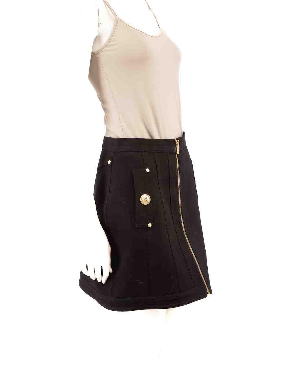 CONDITION is Very good. Hardly any visible wear to skirt is evident on this used Balmain designer resale item.
 
 
 
 Details
 
 
 Black
 
 Cotton
 
 A-line skirt
 
 Mini length
 
 Front zip closure
 
 2x Front side pockets with button detail
 
 2x