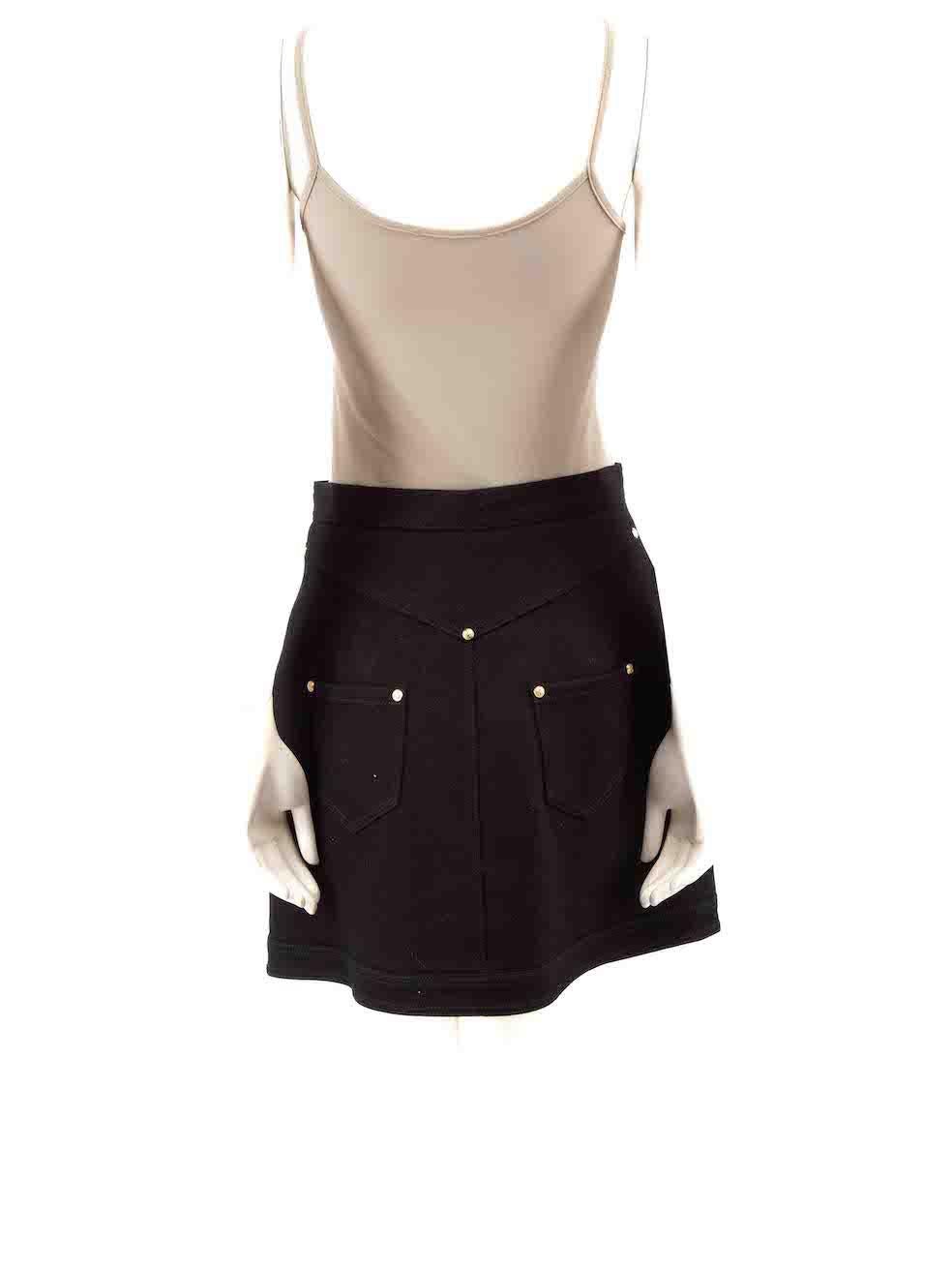 Balmain Black Front Zip Button Detail Mini Skirt Size L In Good Condition For Sale In London, GB