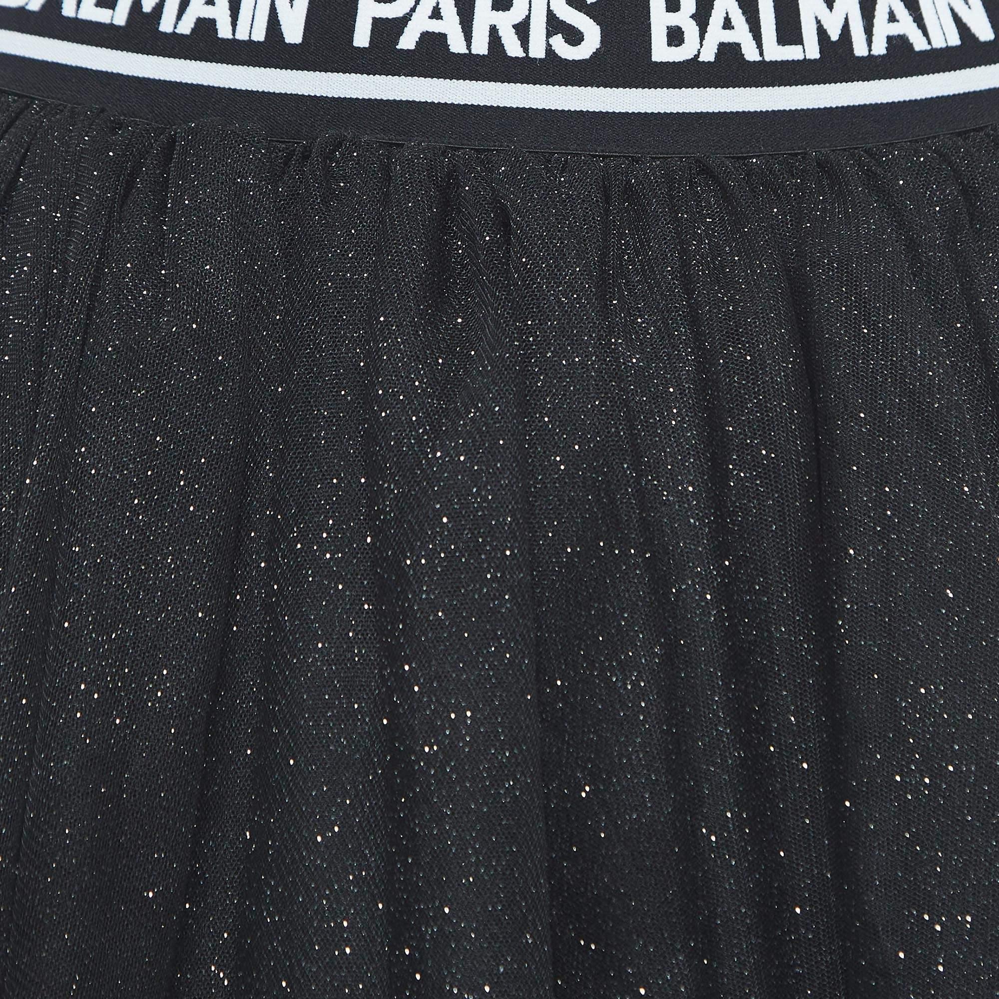 Balmain Black Glitter Tulle Tiered Skirt (14 Yrs) In Excellent Condition For Sale In Dubai, Al Qouz 2