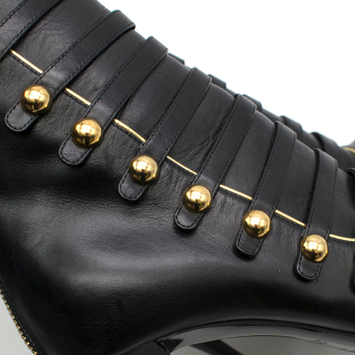 Balmain Black & Gold Alienor Leather Ankle Boots 38.5 In Good Condition In London, GB