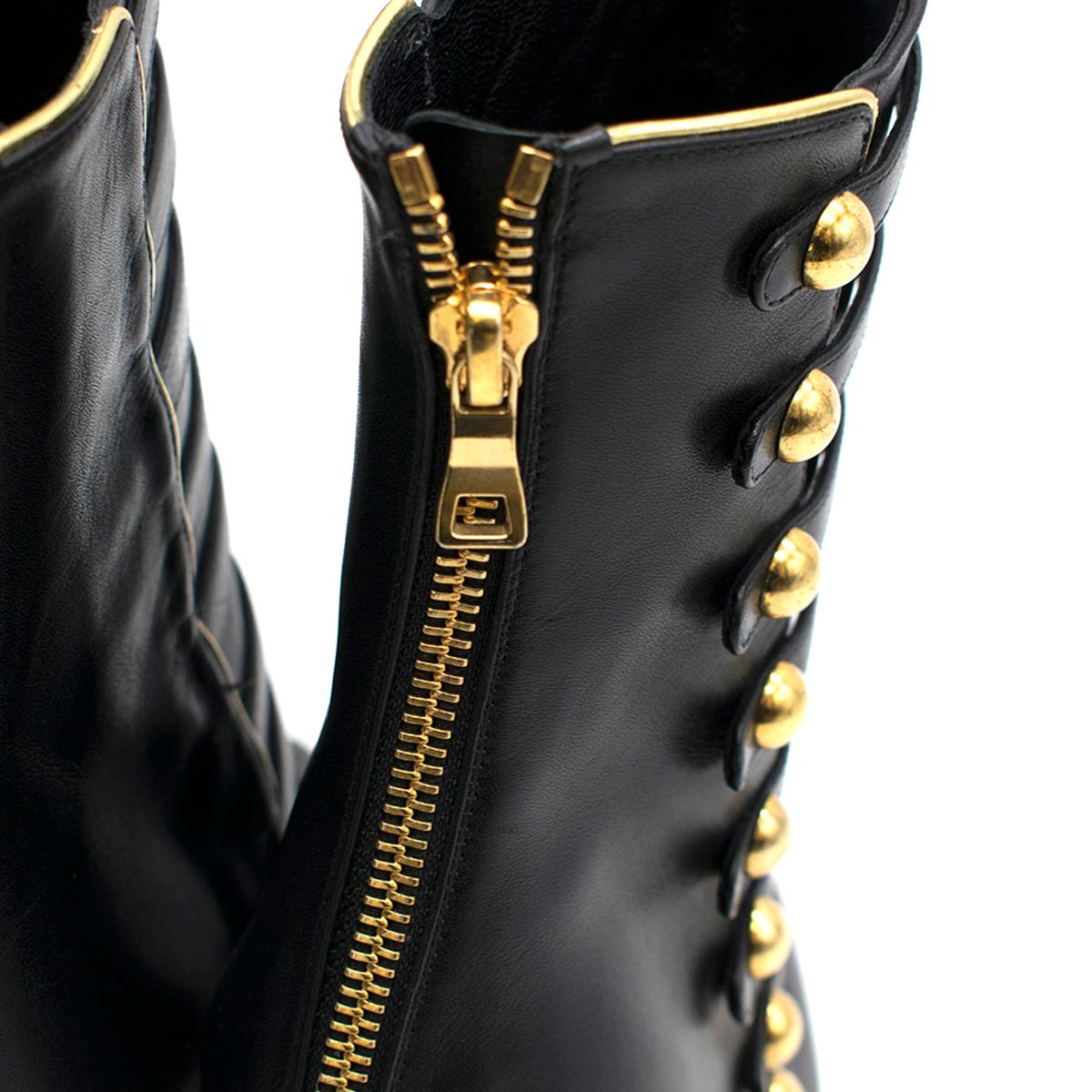 Women's Balmain Black & Gold Alienor Leather Ankle Boots 38.5