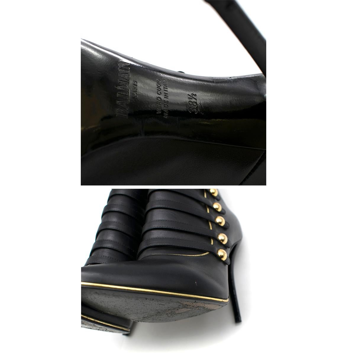 Balmain Black & Gold Alienor Leather Ankle Boots 38.5 3