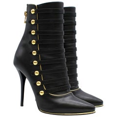 Balmain Black & Gold Alienor Leather Ankle Boots 38.5