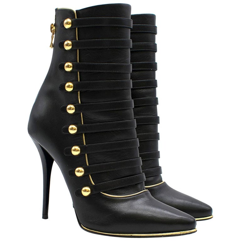 Balmain Black and Gold Alienor Leather Ankle Boots 38.5 at 1stDibs ...