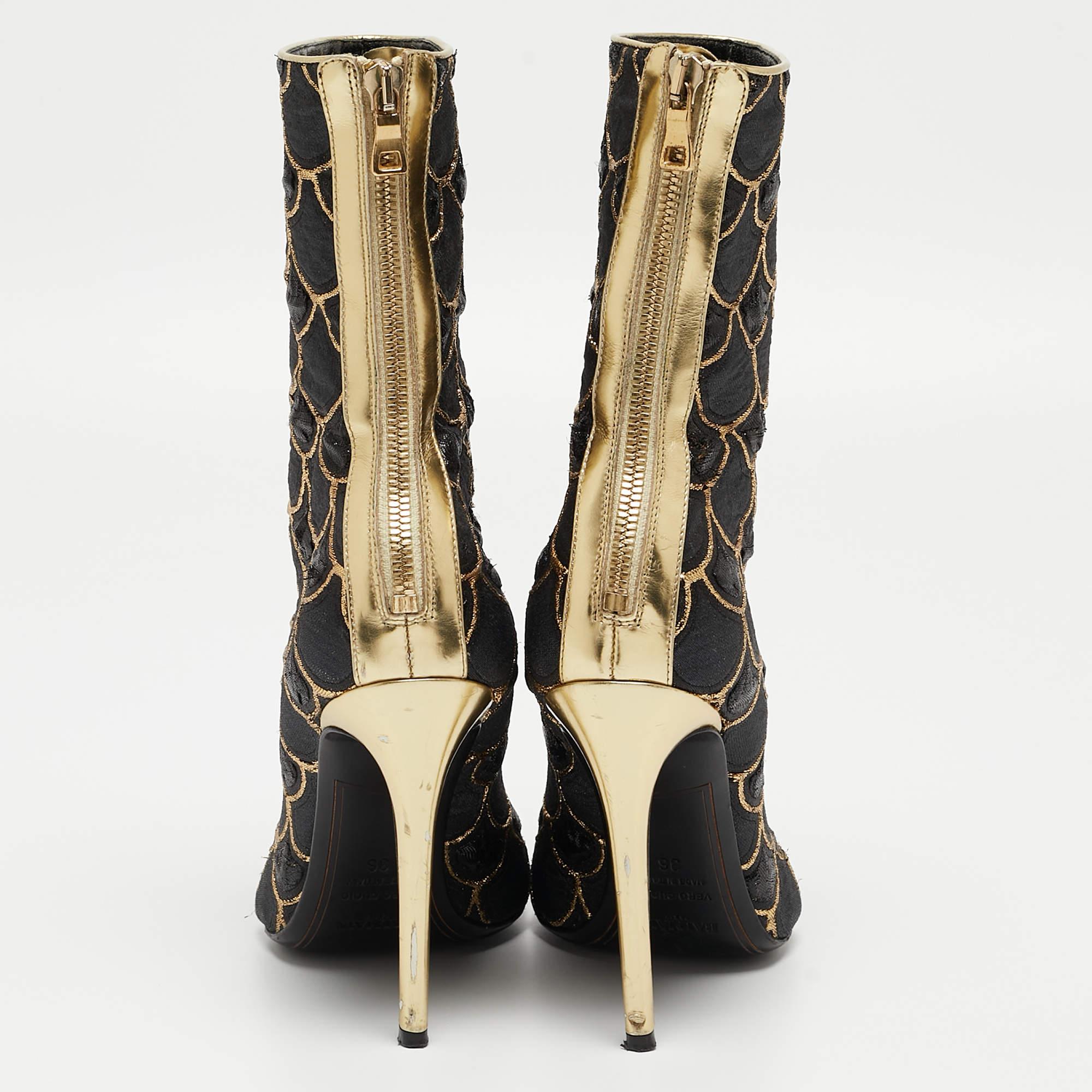  Bottines peep toes en toile et cuir noir/doré Balmain Taille 36 Pour femmes 