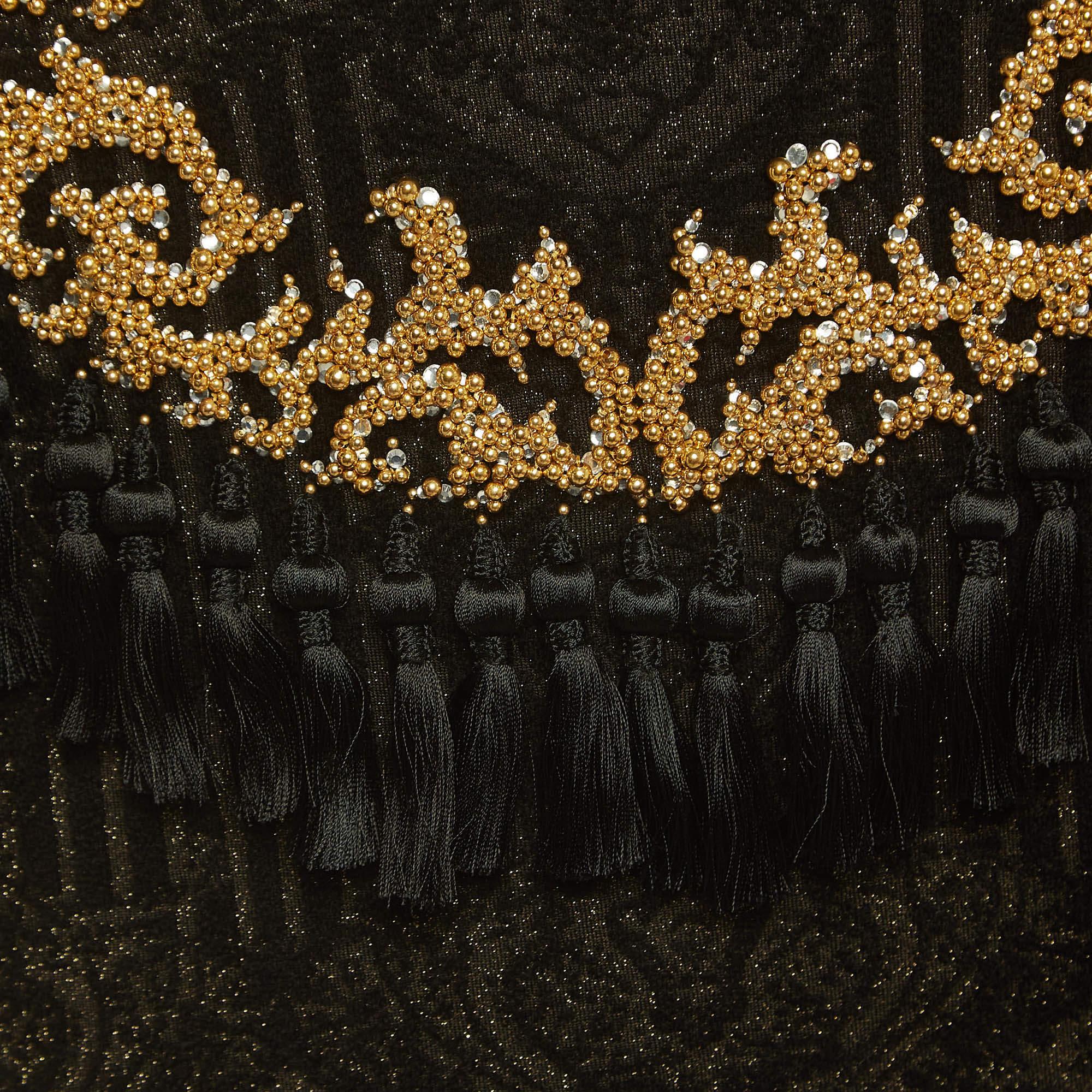 Vestido con borlas de punto jacquard negro/oro Balmain (12 años) Negro en venta