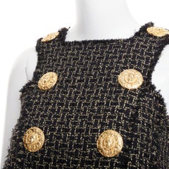 BALMAIN black gold Lion Heart metallic tweed Aline swing mini dress FR34 XS