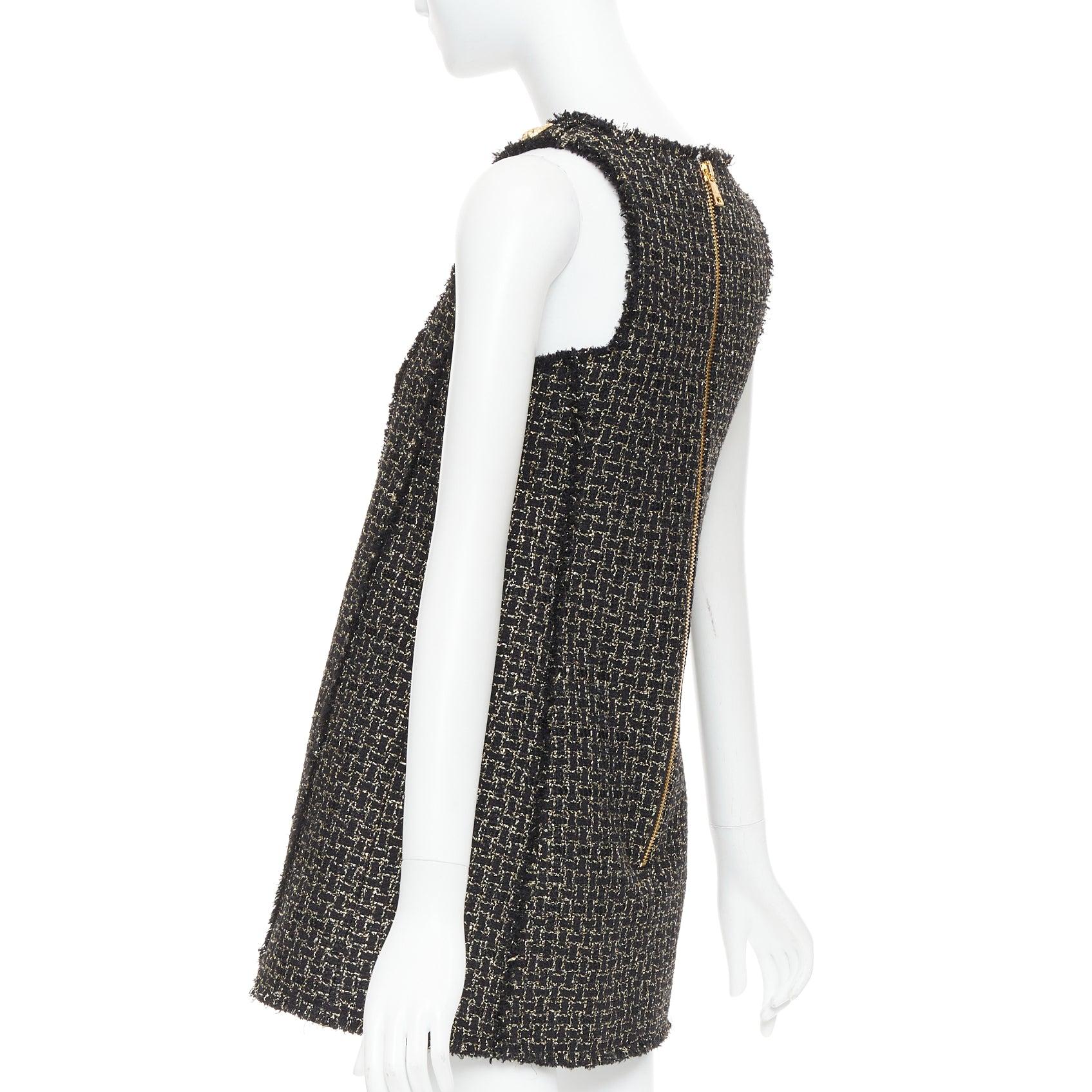 Balmain oro nero Lion Heart tweed metallizzato Aline swing mini dress FR34 XS in vendita 1