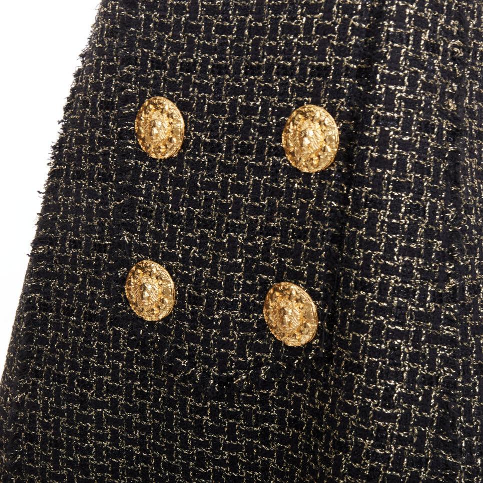 Balmain oro nero Lion Heart tweed metallizzato Aline swing mini dress FR34 XS in vendita 2