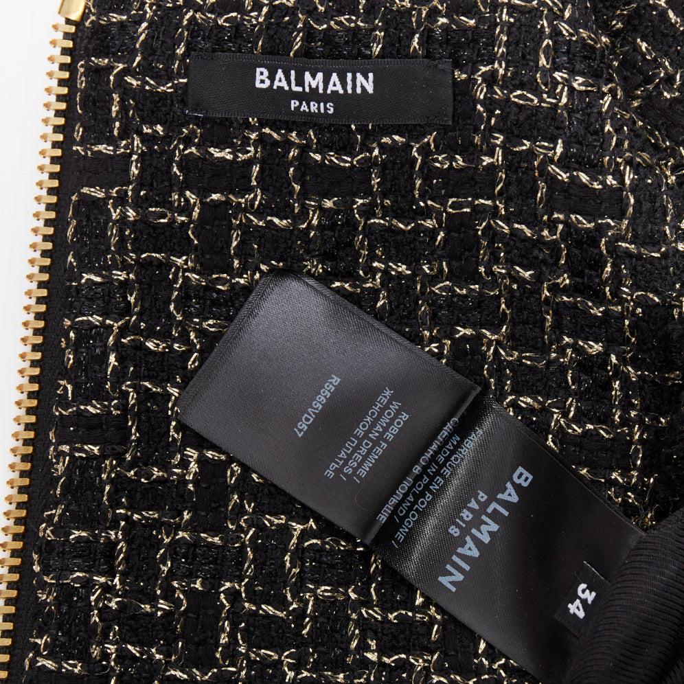 Balmain oro nero Lion Heart tweed metallizzato Aline swing mini dress FR34 XS in vendita 3