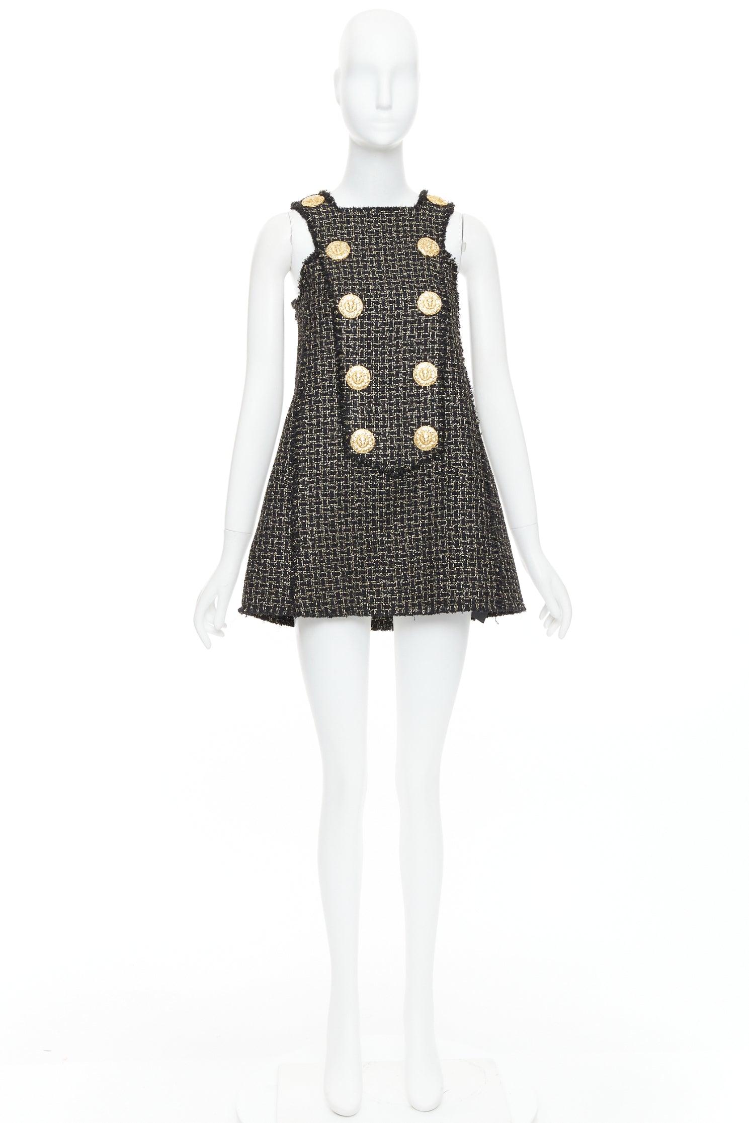 Balmain oro nero Lion Heart tweed metallizzato Aline swing mini dress FR34 XS in vendita 4