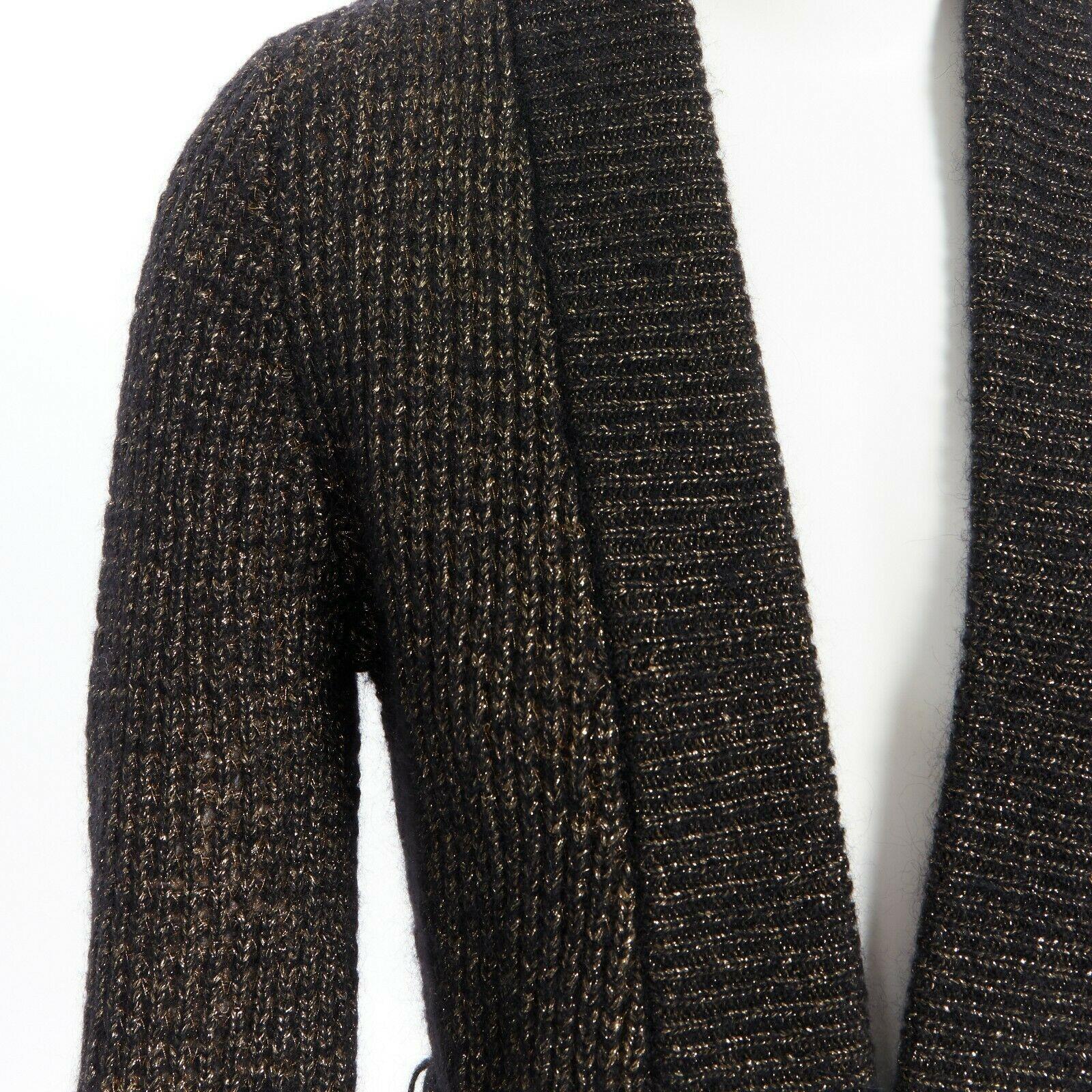 BALMAIN black gold metallic mixed knit engrave button belted long sleeve FR34 XS 5