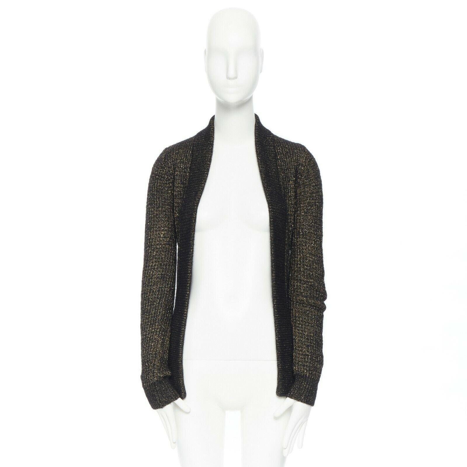 BALMAIN black gold metallic mixed knit engrave button belted long sleeve FR34 XS In Excellent Condition In Hong Kong, NT