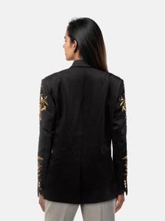 Balmain Black & Gold Sequin Double Breast Blazer Size 6XL