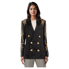 Balmain Black & Gold Sequin Double Breast Blazer Size 6XL