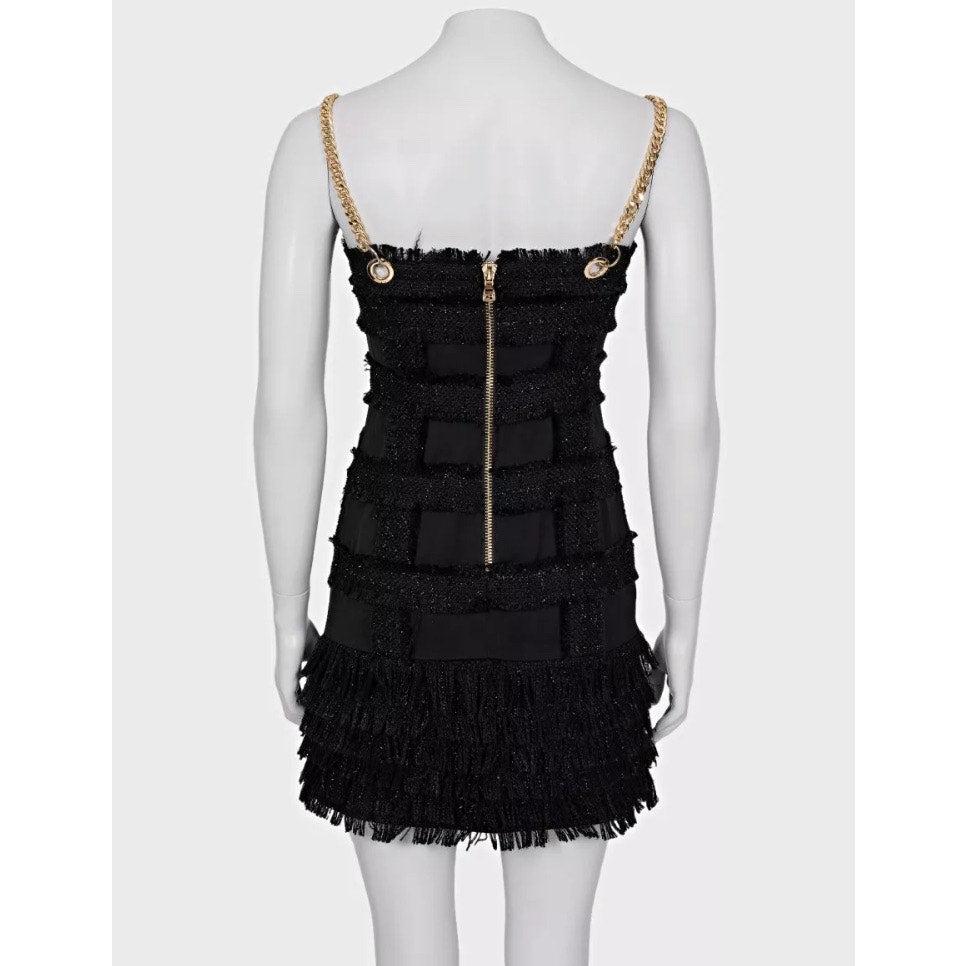 Gris Robe noire à bretelles dorées de Balmain  Sz.S en vente
