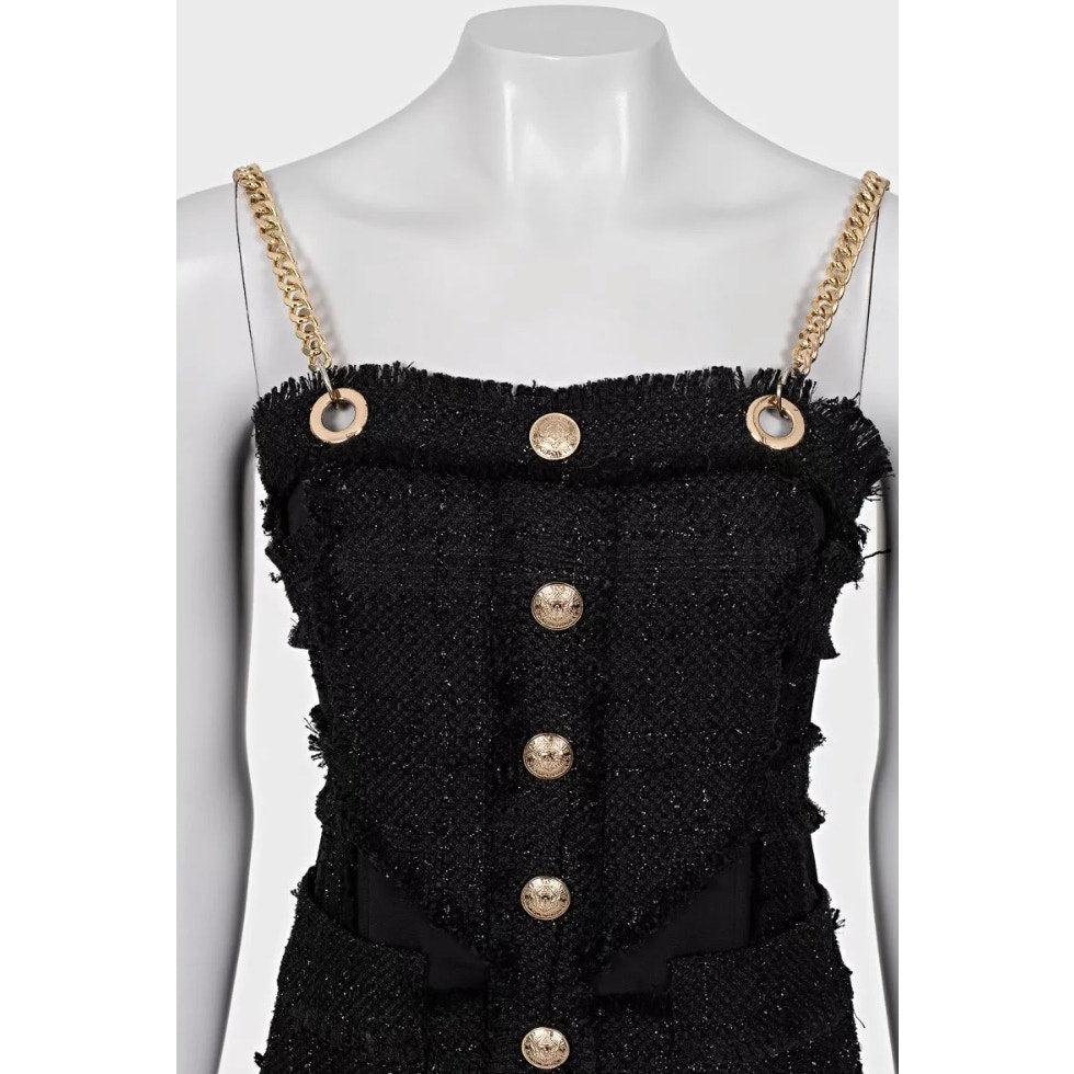 Robe noire à bretelles dorées de Balmain  Sz.S Bon état - En vente à Krakow, PL