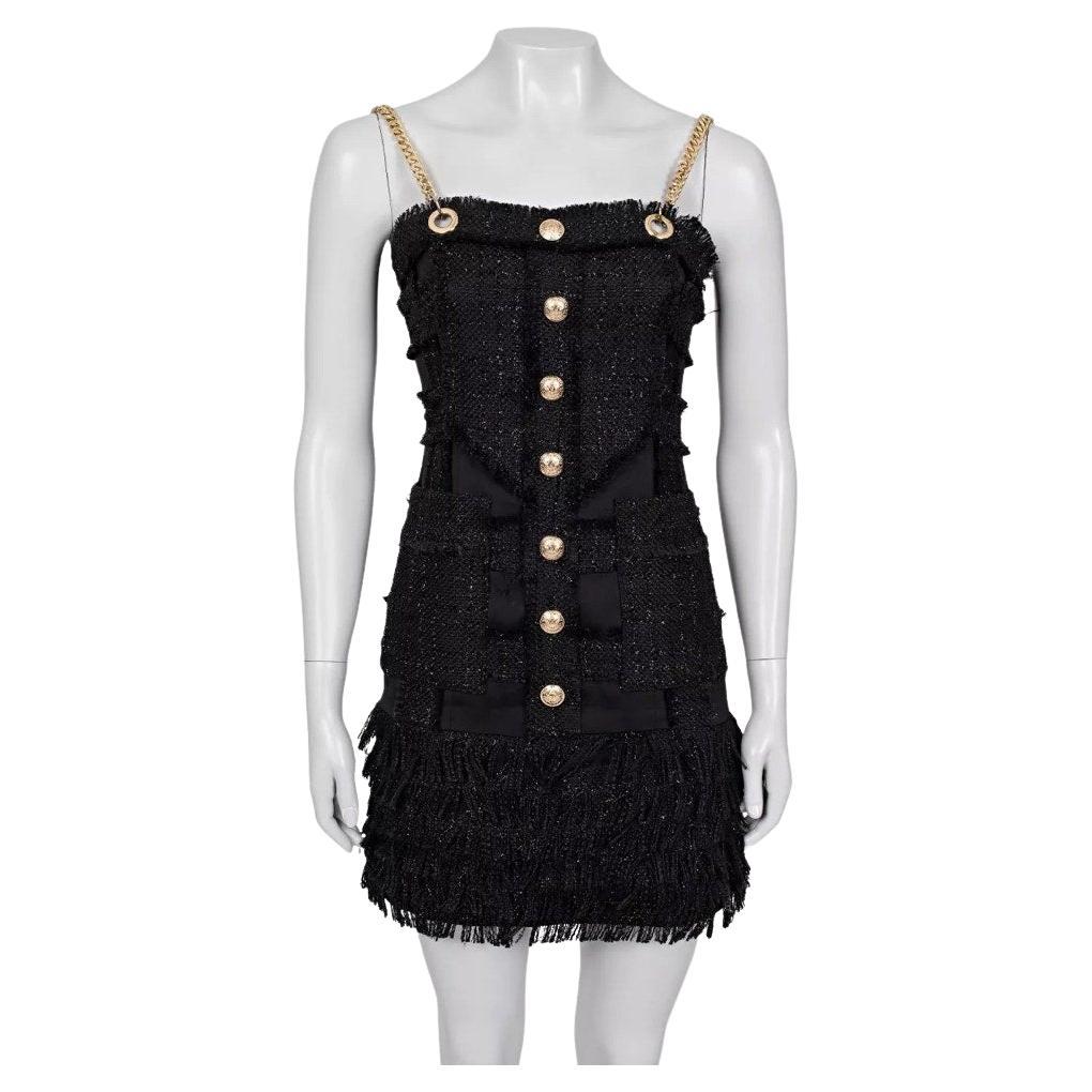 Balmain Schwarzes Kleid mit goldenen Trägern  Sz.S