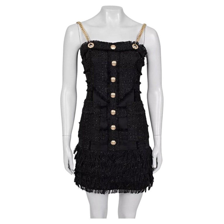 balmain black gold dress Balmain Black & Gold Beaded V-Neck Mini Dress main image 1