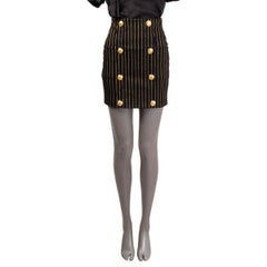 BALMAIN black & gold STRIPED BUTTONED HIGH WAISTED MINI Skirt 36 XS