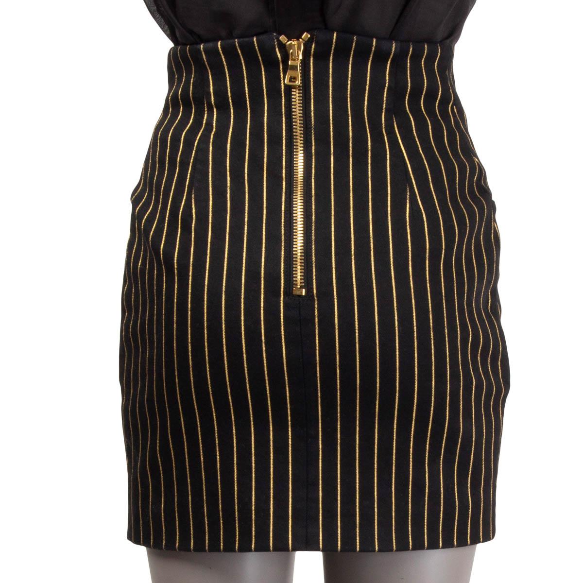 Women's BALMAIN black & gold STRIPED BUTTONED HIGH WAISTED MINI Skirt 36 XS For Sale