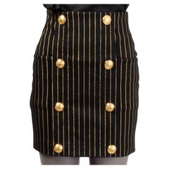 BALMAIN black & gold STRIPED BUTTONED HIGH WAISTED MINI Skirt 36 XS