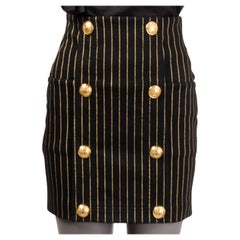 BALMAIN nero e oro Gonna MINI A VITA ALTA A STRISCIONI 36 XS