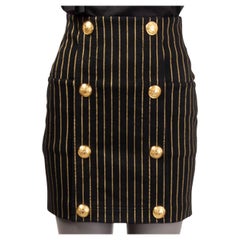 BALMAIN Schwarzer & goldener STRIPED BUTTONED HIGH WAISTED MINI-Rock 36 XS