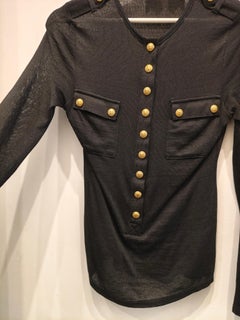 Balmain black Gold tone buttons long sleeves t-shirt size S